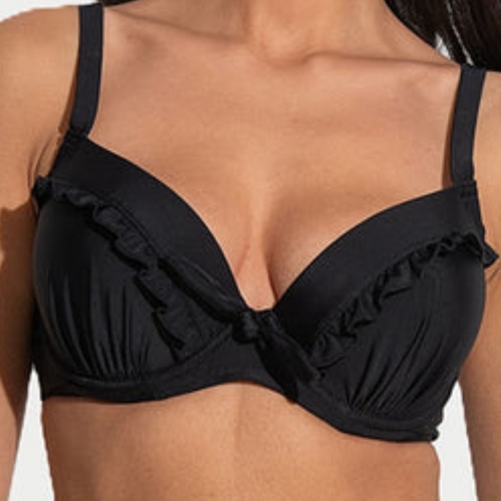 Black Frill ‘Splash’ Underwire Bikini Top by Pour Moi NWT 32 E